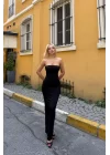 Kadın Siyah Straplez Elbise 1026-221730