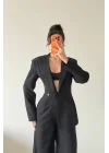 Kadın Siyah Takım Görünümlü Ceketli Tulum 1041-2735