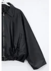 Kadın Siyah Trend Oversize Bomber Kemerli Deri Ceket 2788