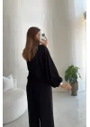 Kadın Siyah Yarasa Kol Oversize Bluz 1627