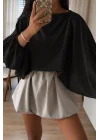 Kadın Siyah Yarasa Kol Oversize Bluz 1627
