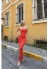 Kadın Turuncu Straplez Elbise 1026-221730