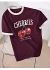 Kadın Vişne Cherries Baskılı Tshirt 13878