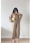 Kadın Vizon Saten Bomber Ceket Pantolon Takım 1046-9584