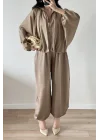 Kadın Vizon Saten Bomber Ceket Pantolon Takım 1046-9584
