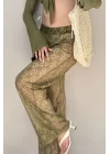 Kadın Yeşil Dantelli Pantolon 1017-0170