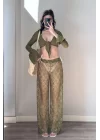 Kadın Yeşil Dantelli Pantolon 1017-0170