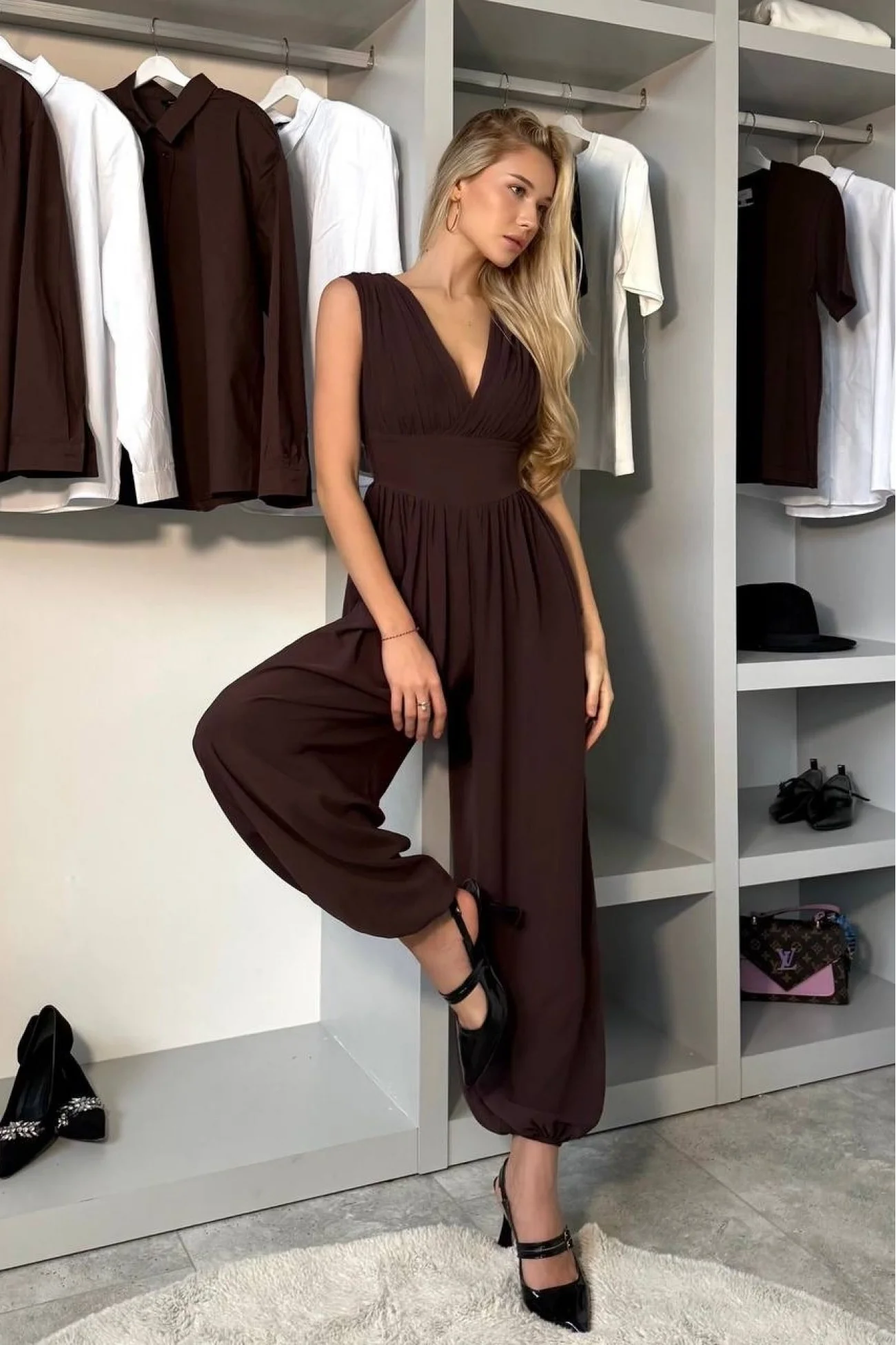 Kadın Kahve Büzgülü Tulum 1041-2790