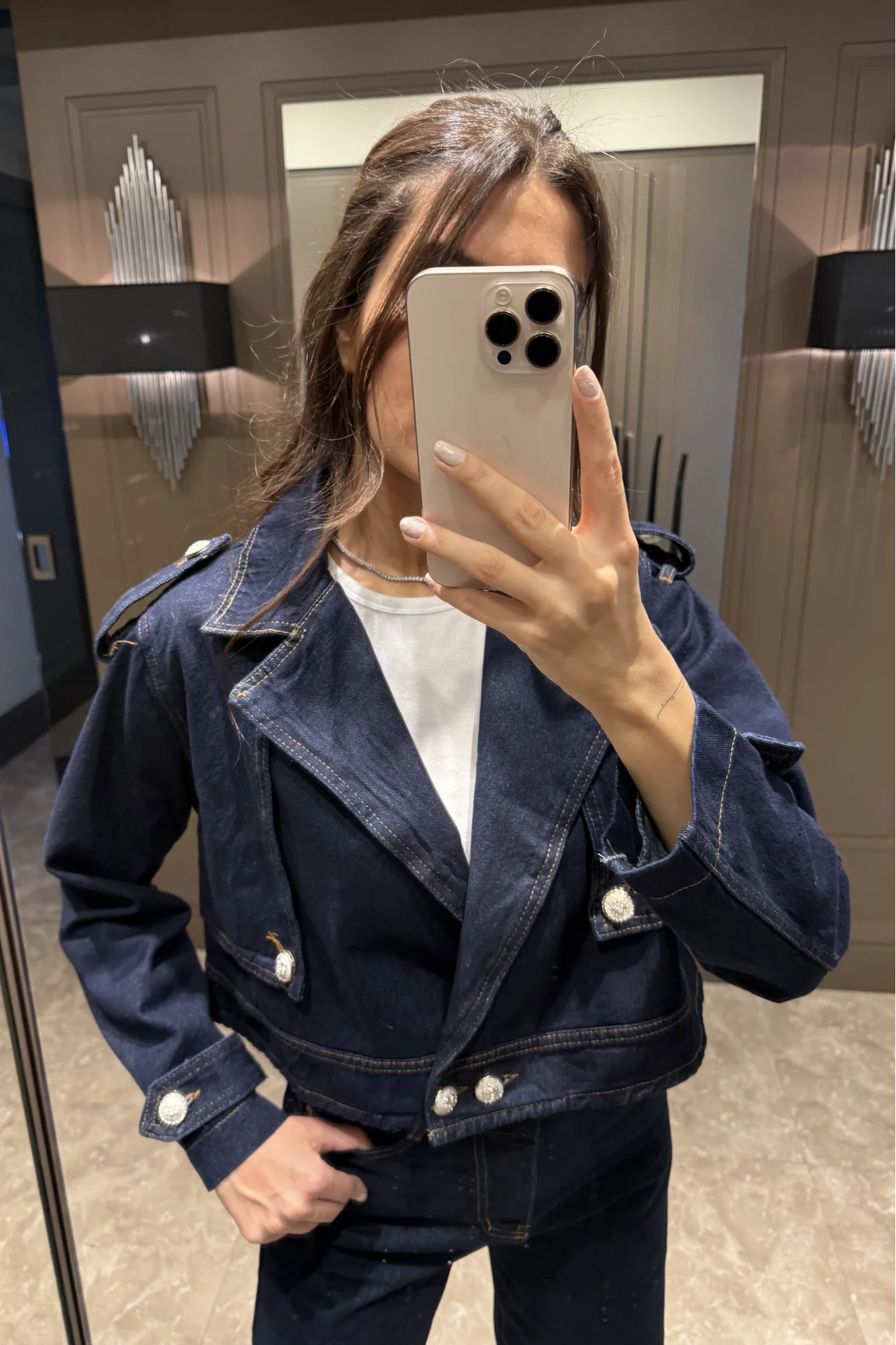 Kadın Mavi Kot Crop Pantolon Takım 0091