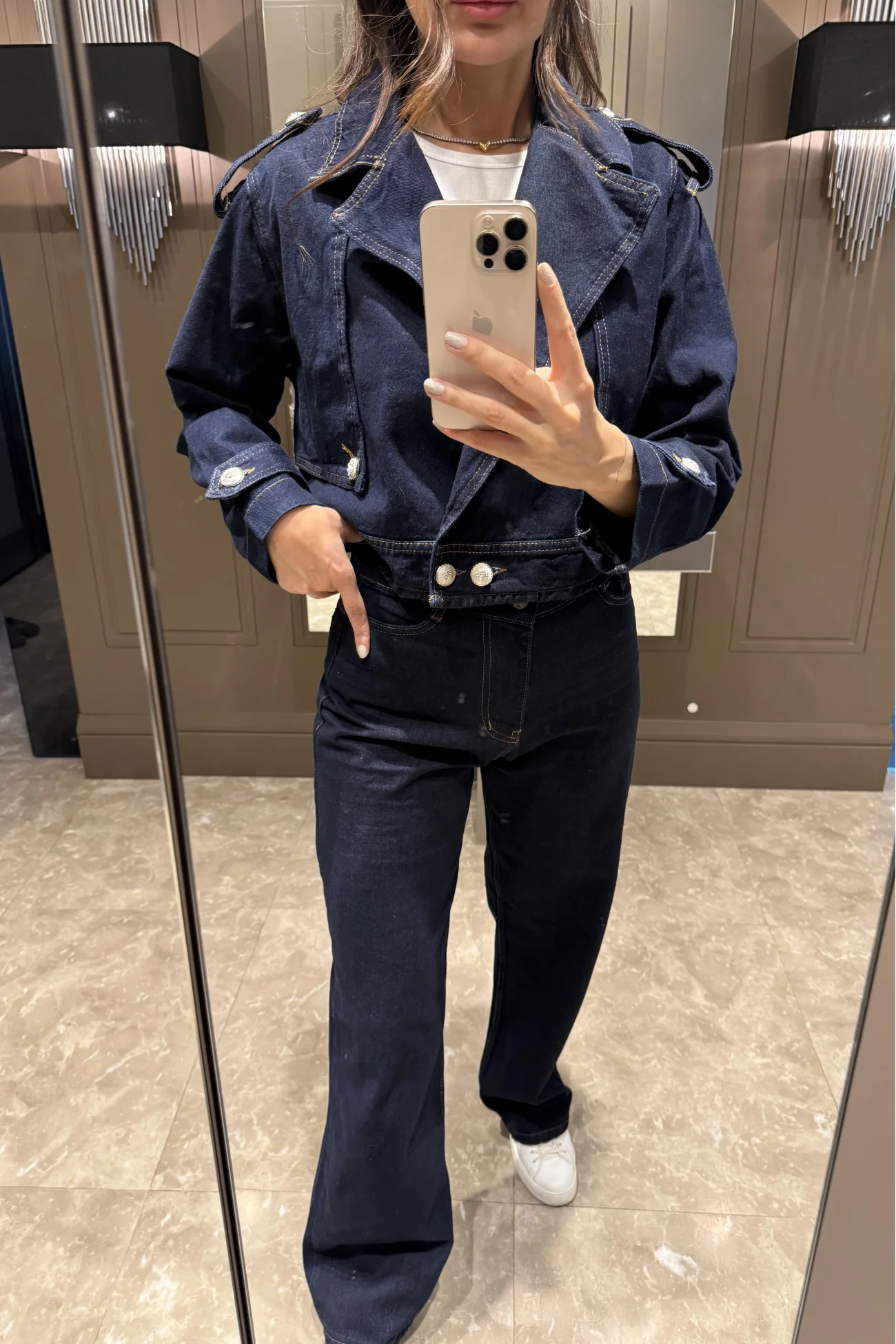 Kadın Mavi Kot Crop Pantolon Takım 0091