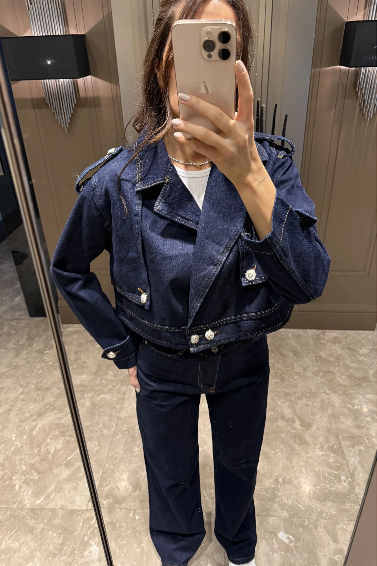 Kadın Mavi Kot Crop Pantolon Takım 0091