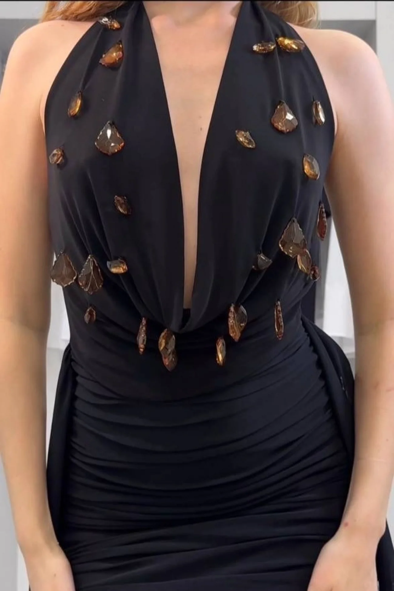 Kadın Siyah Degaje Taş Aksesuarlı Elbise 1041-2752