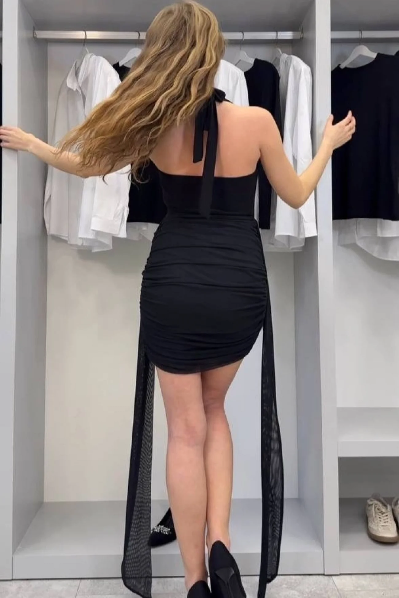 Kadın Siyah Degaje Taş Aksesuarlı Elbise 1041-2752