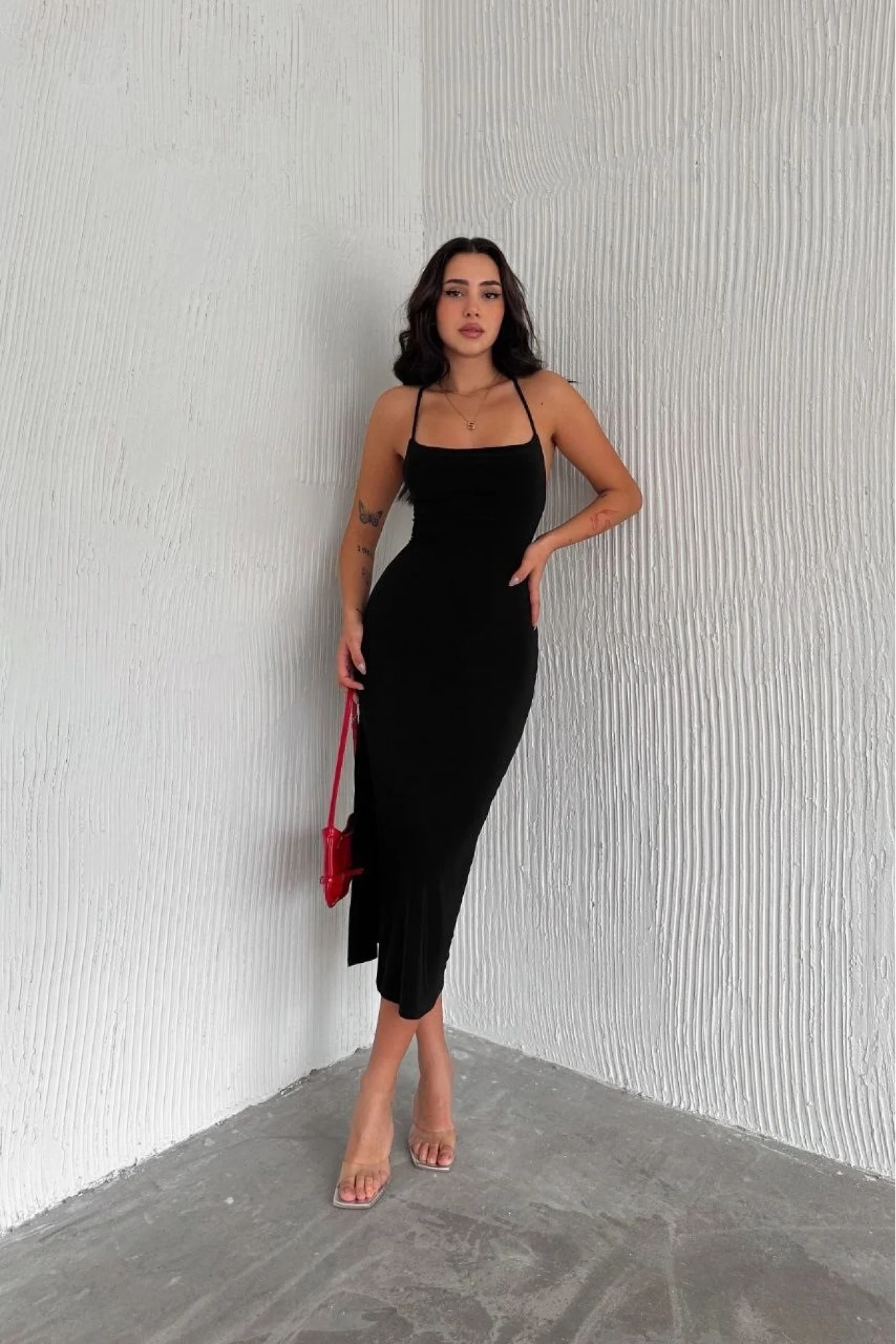 Kadın Siyah Uzun Sırt Dekolte Elbise 3708