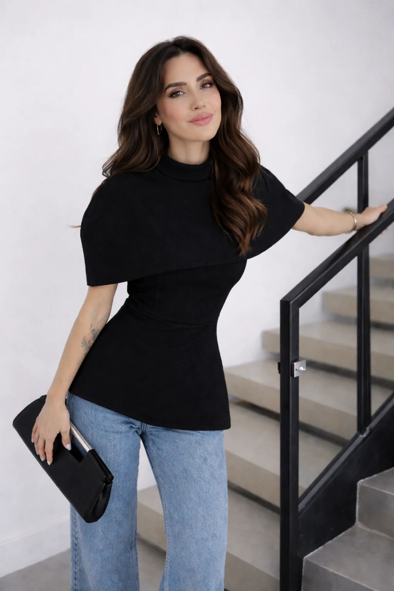 Kadın Siyah Pelerin Detay İki Parça Bluz 0331