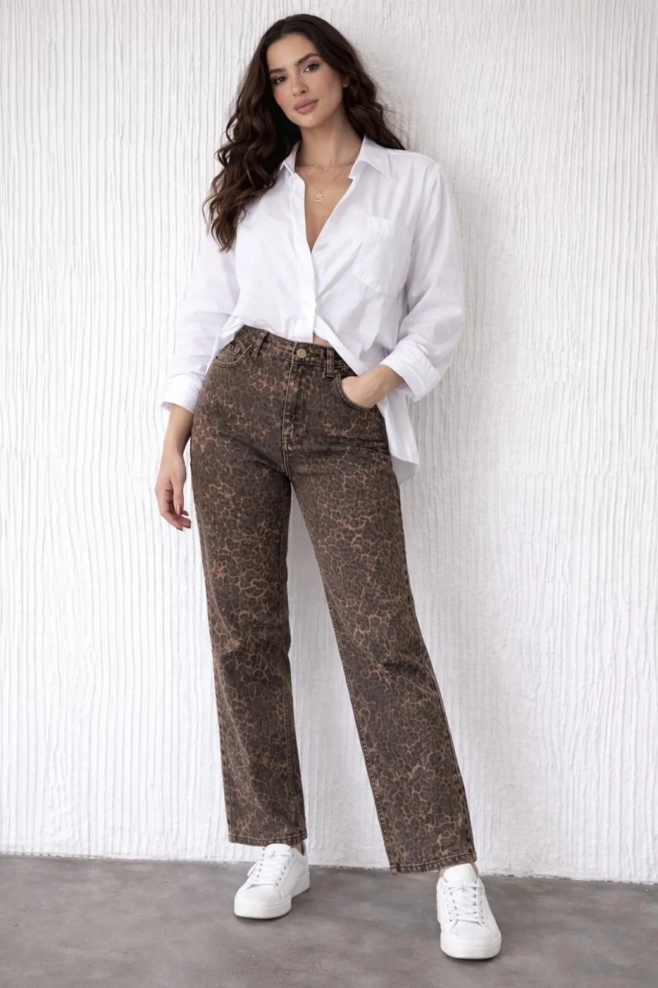 Kadın Kahve Leopar Kot Pantolon 240248