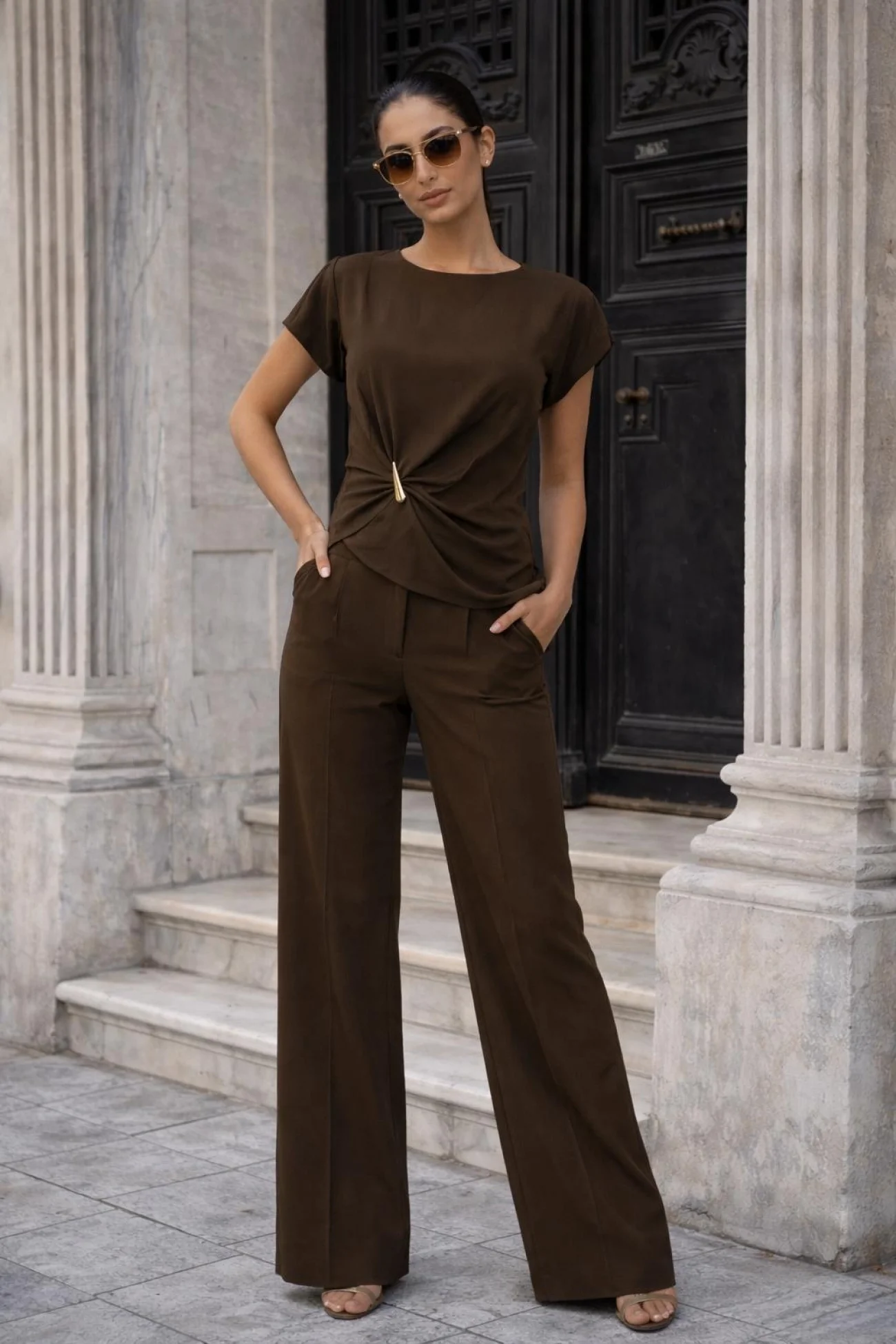 Kadın Kahve Aksesuar Detay Takım 60627