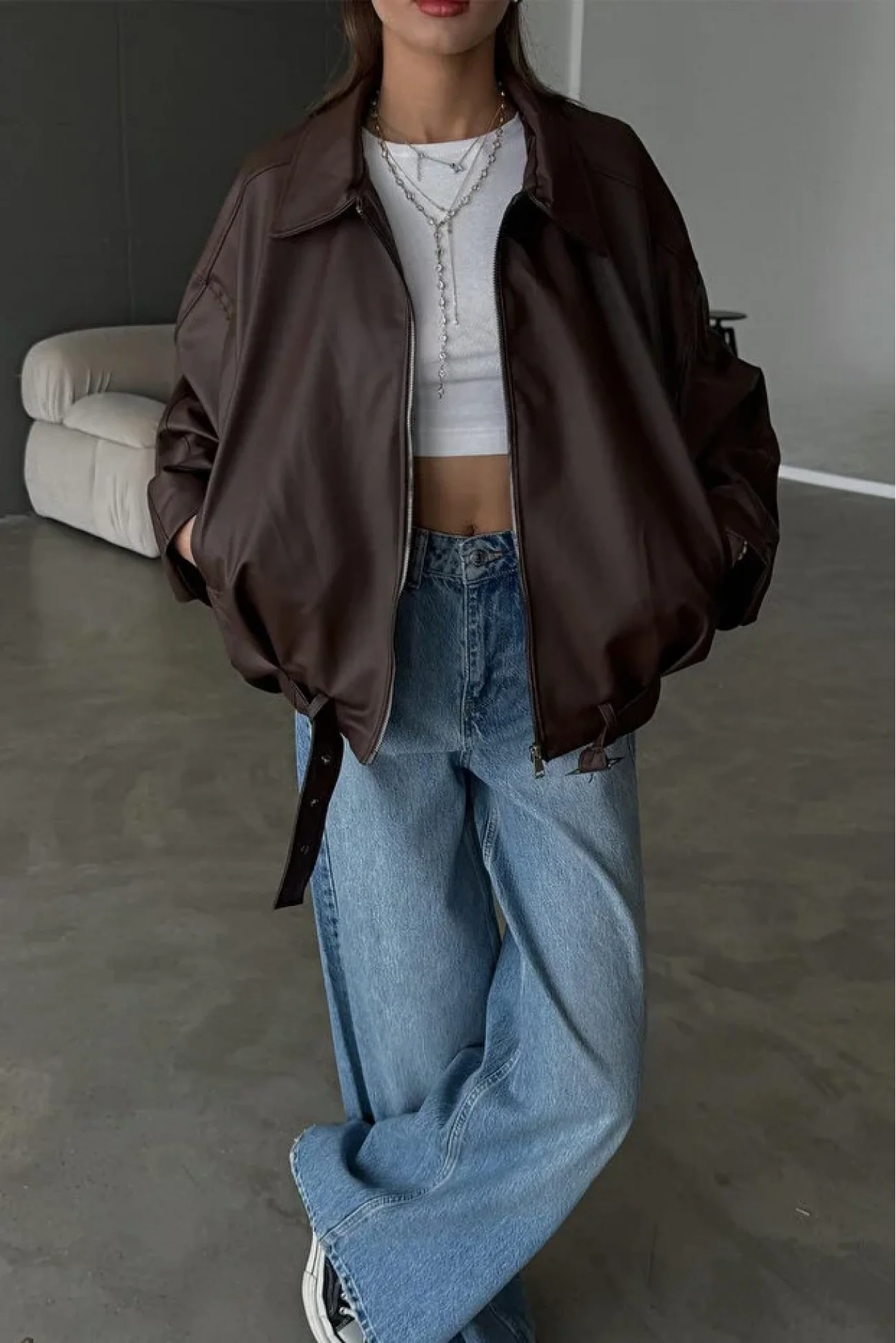 Kadın Kahve Deri Ceket 2788