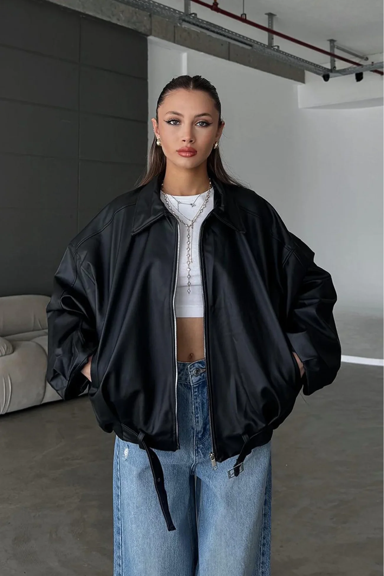 Kadın Siyah Deri Ceket 2788