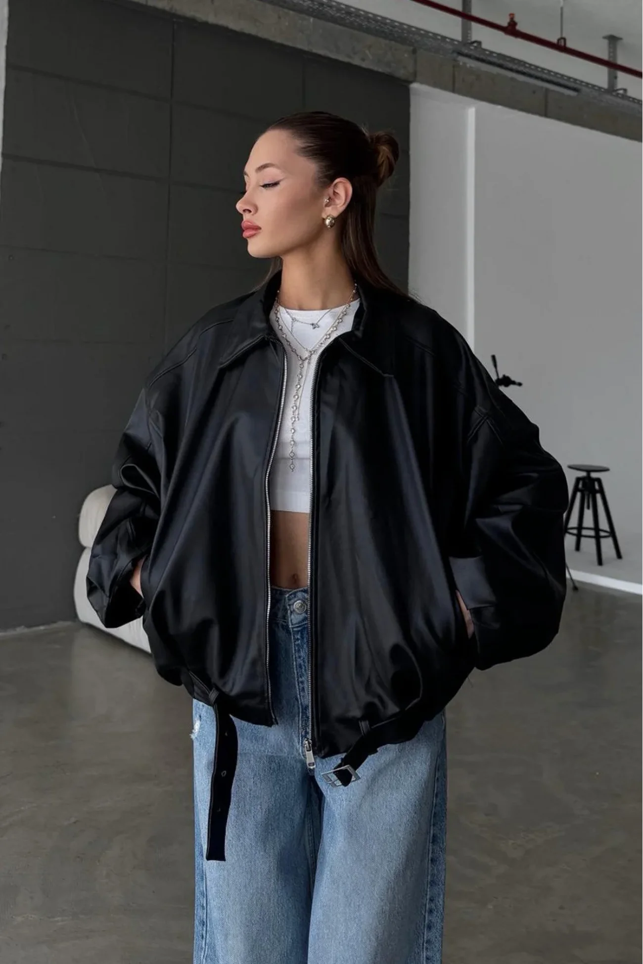 Kadın Siyah Deri Ceket 2788