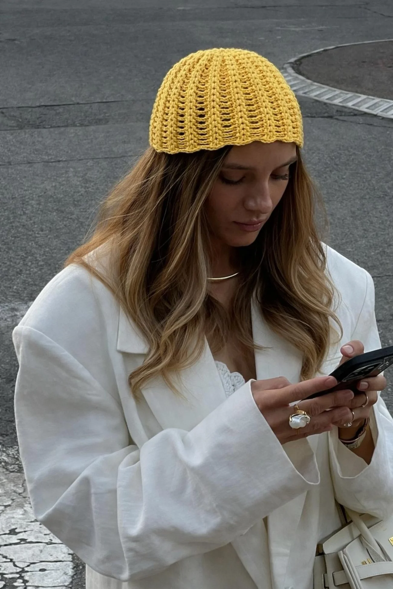 Kadın Sarı El Yapımı Örgü Bandana Bere 842026