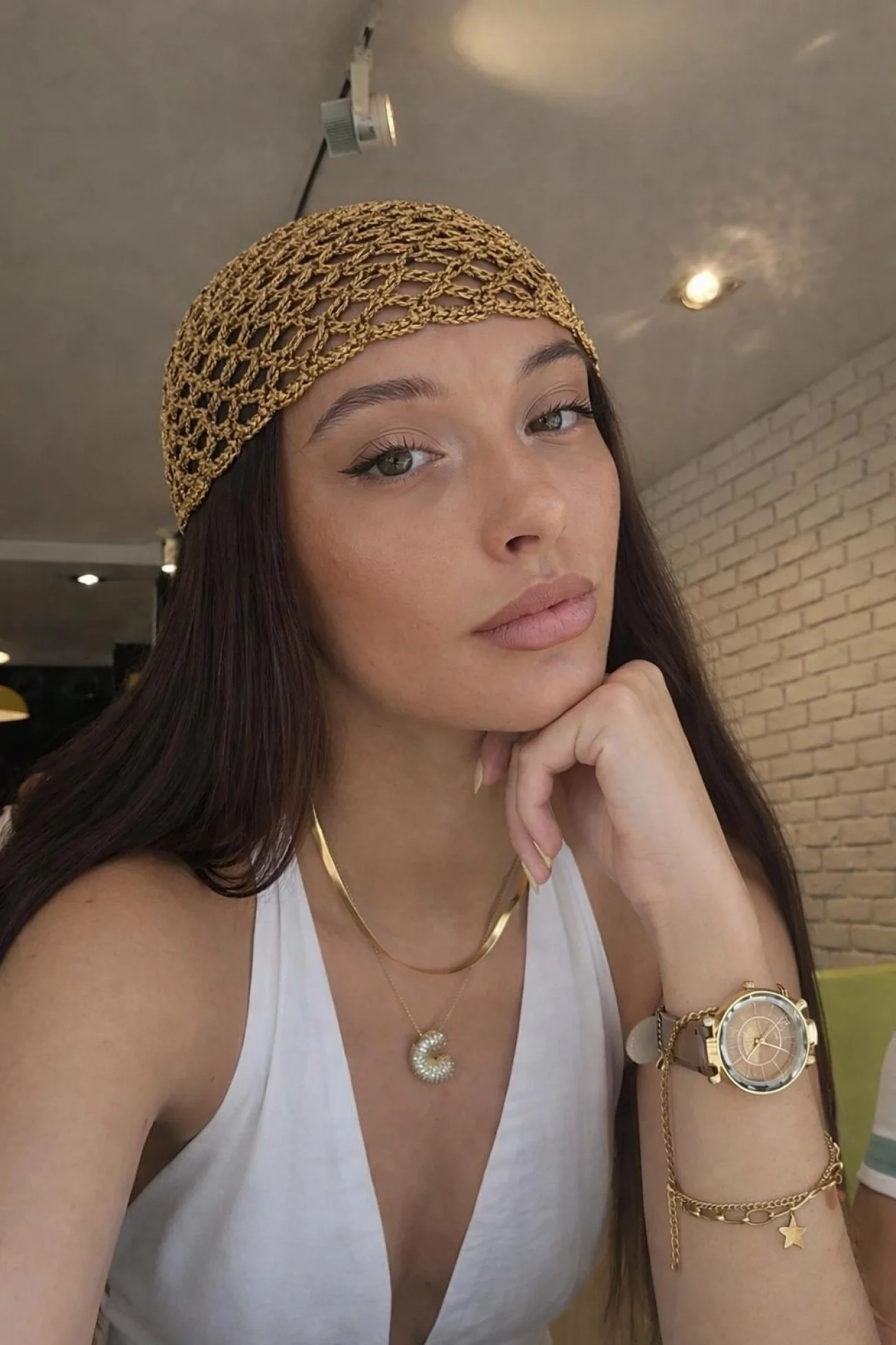 Kadın Gold El Yapımı Örgü Bandana Bere 842026