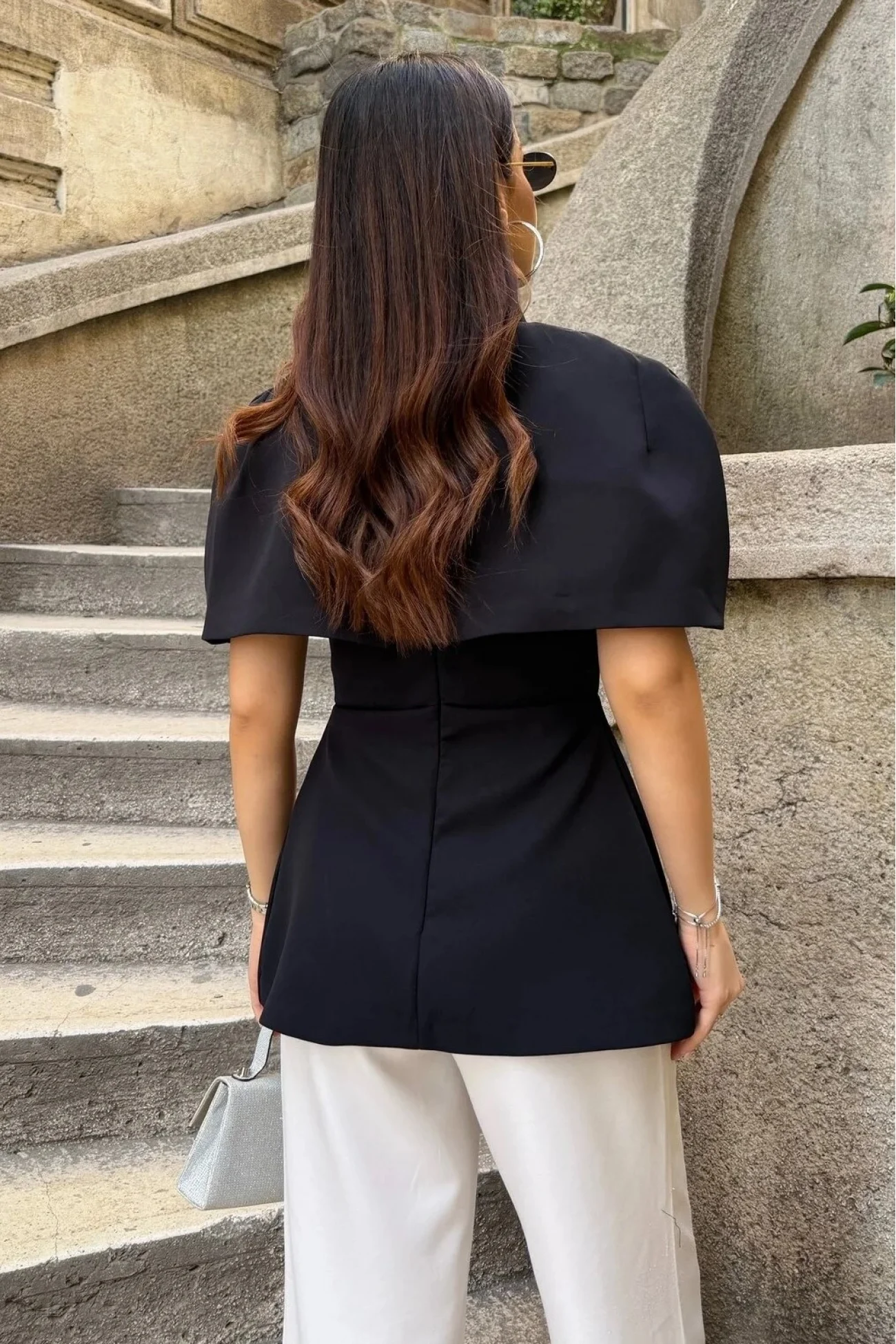 Kadın Siyah Pelerin Detay İki Parça Bluz 0331