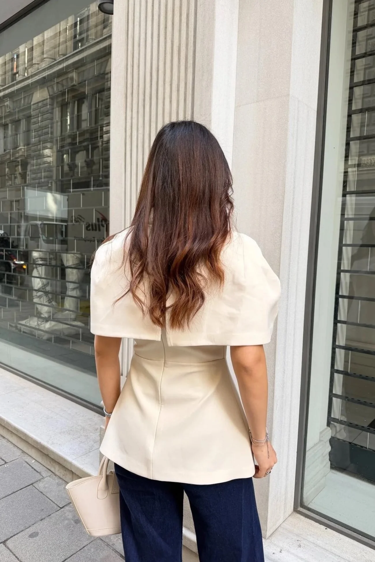 Kadın Krem Pelerin Detay İki Parça Bluz 0331