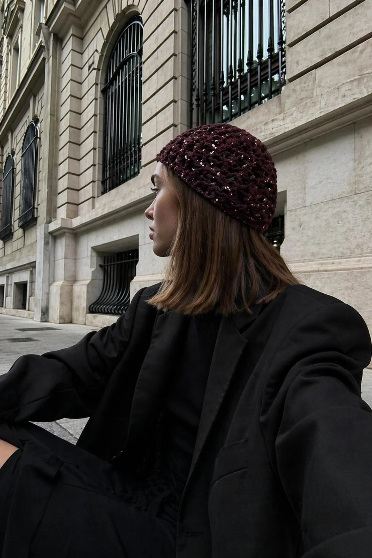 Kadın Bordo El Yapımı Pul Örgü Bandana Bere 852026