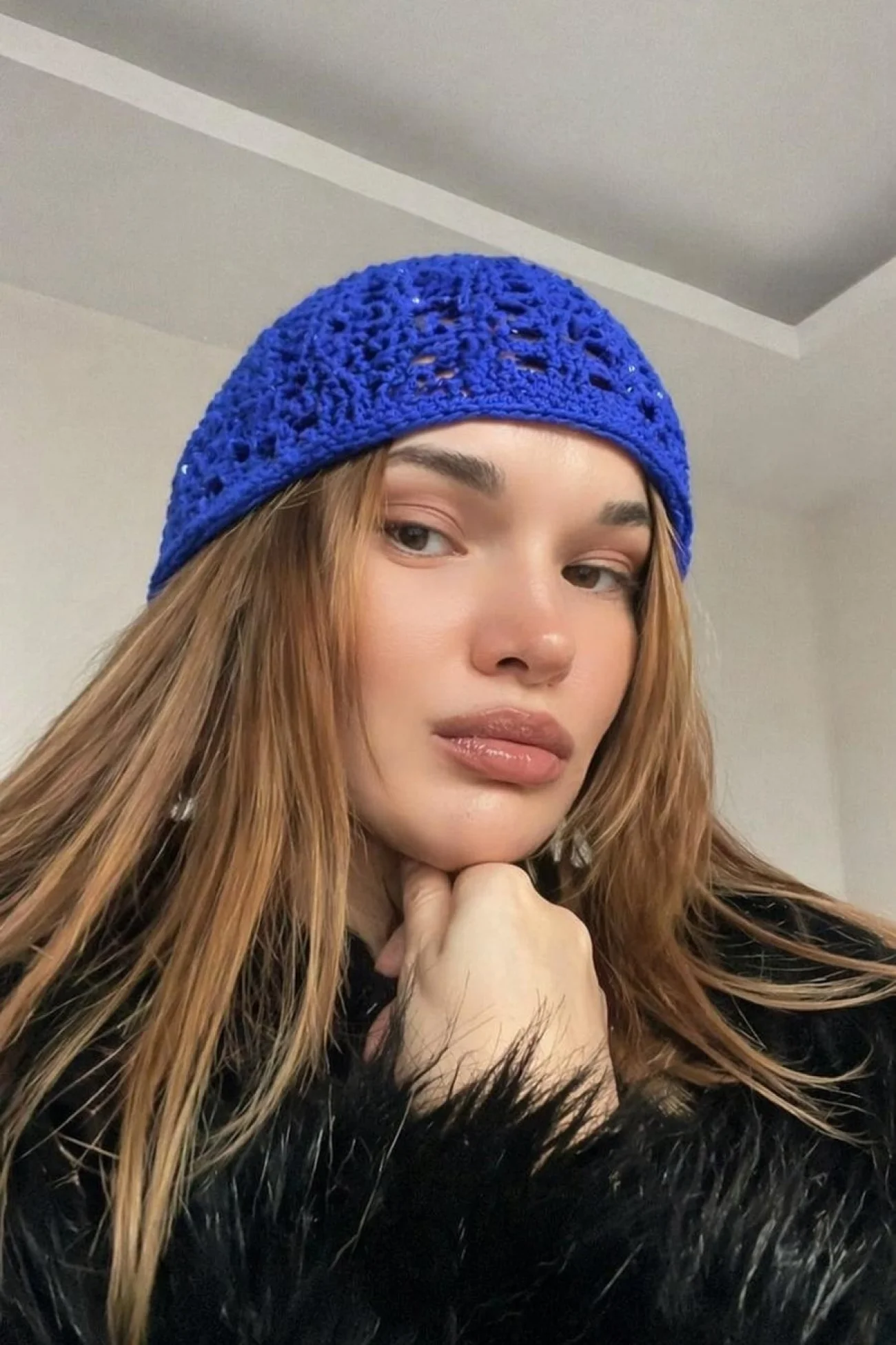 Kadın Saks El Yapımı Örgü Bandana Bere 842026