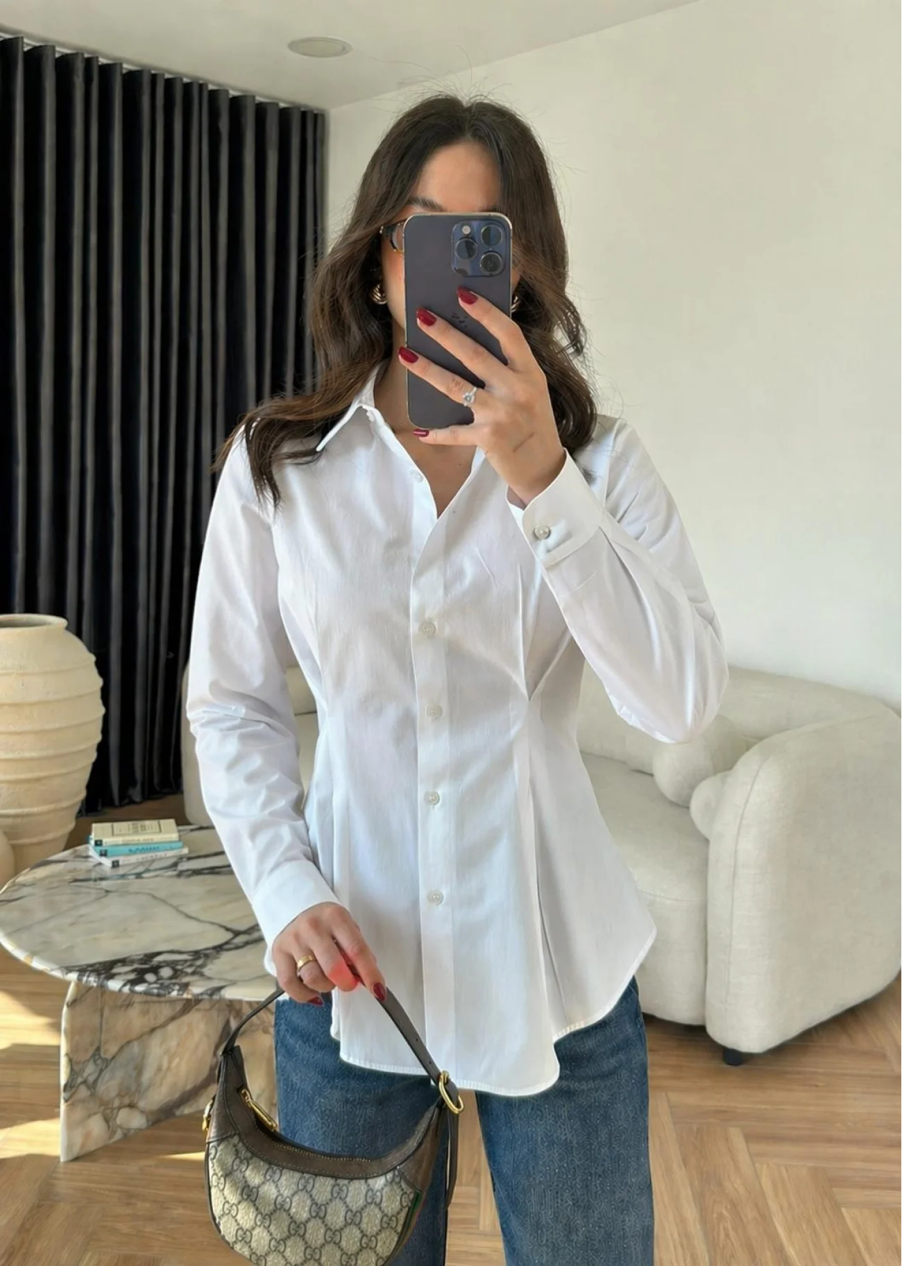 Kadın Beyaz Beli Pileli Gömlek 7965