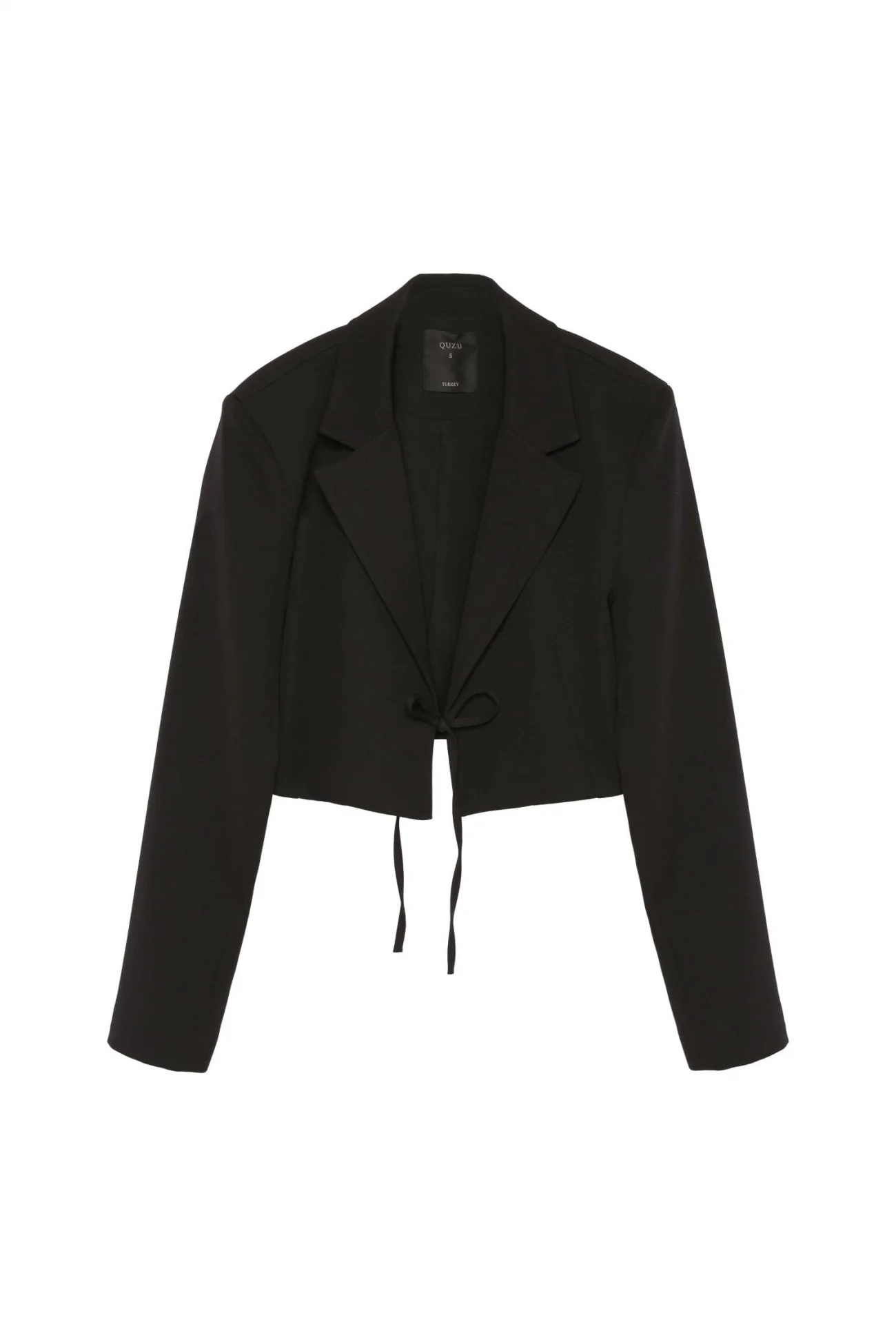 Kadın Siyah Önü Bağlamalı Crop Ceket 10120