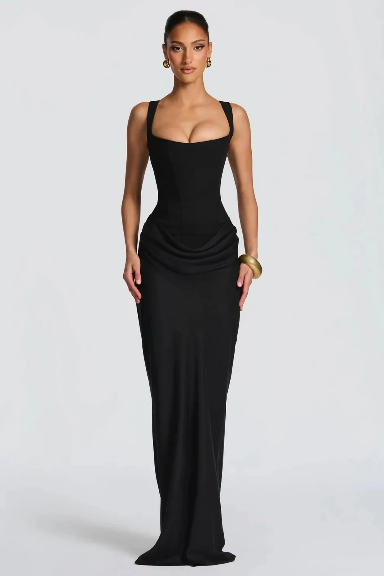 Kadın Siyah Bağlamalı Uzun Elbise 1026-22237