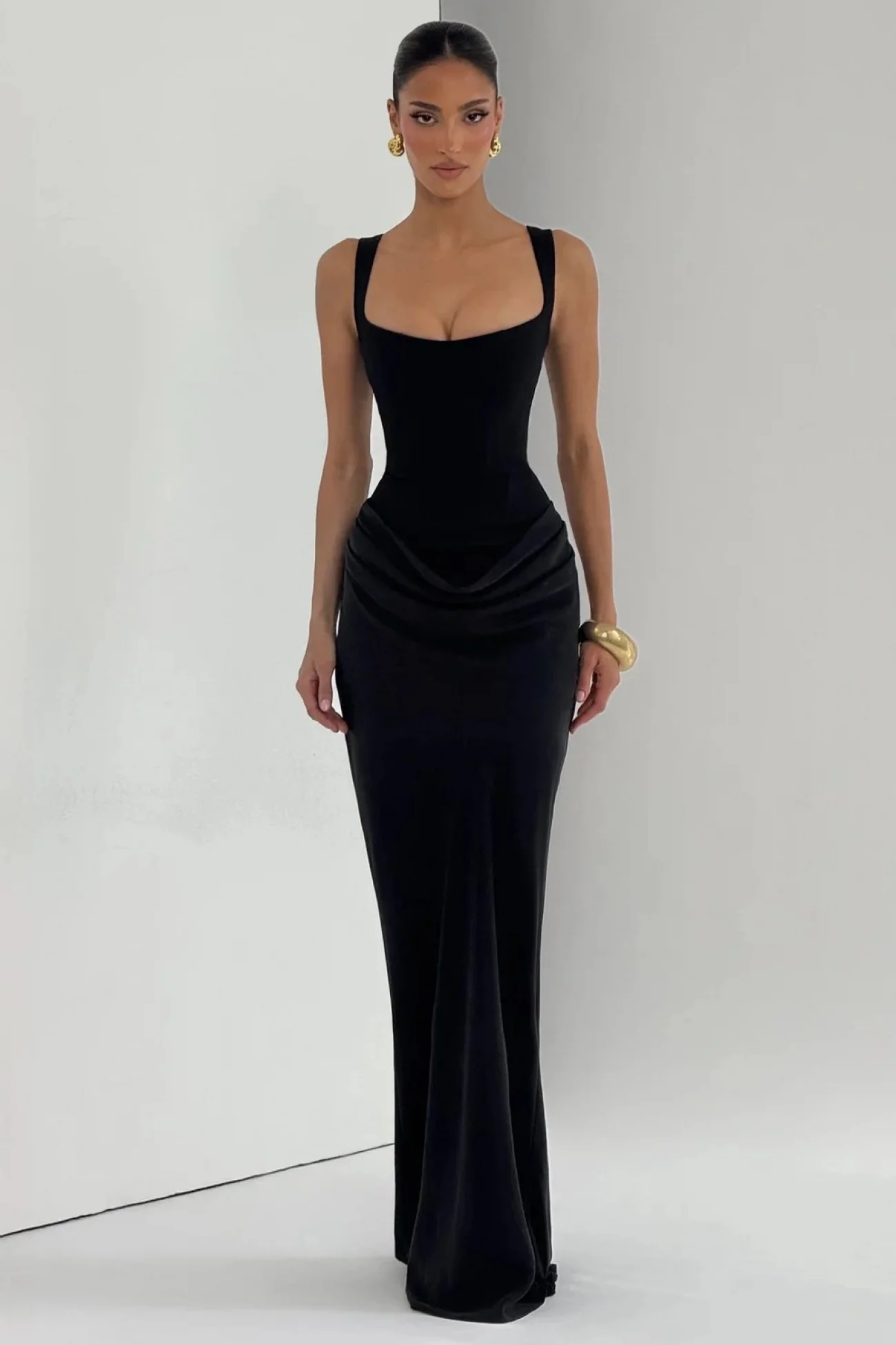 Kadın Siyah Bağlamalı Uzun Elbise 1026-22237