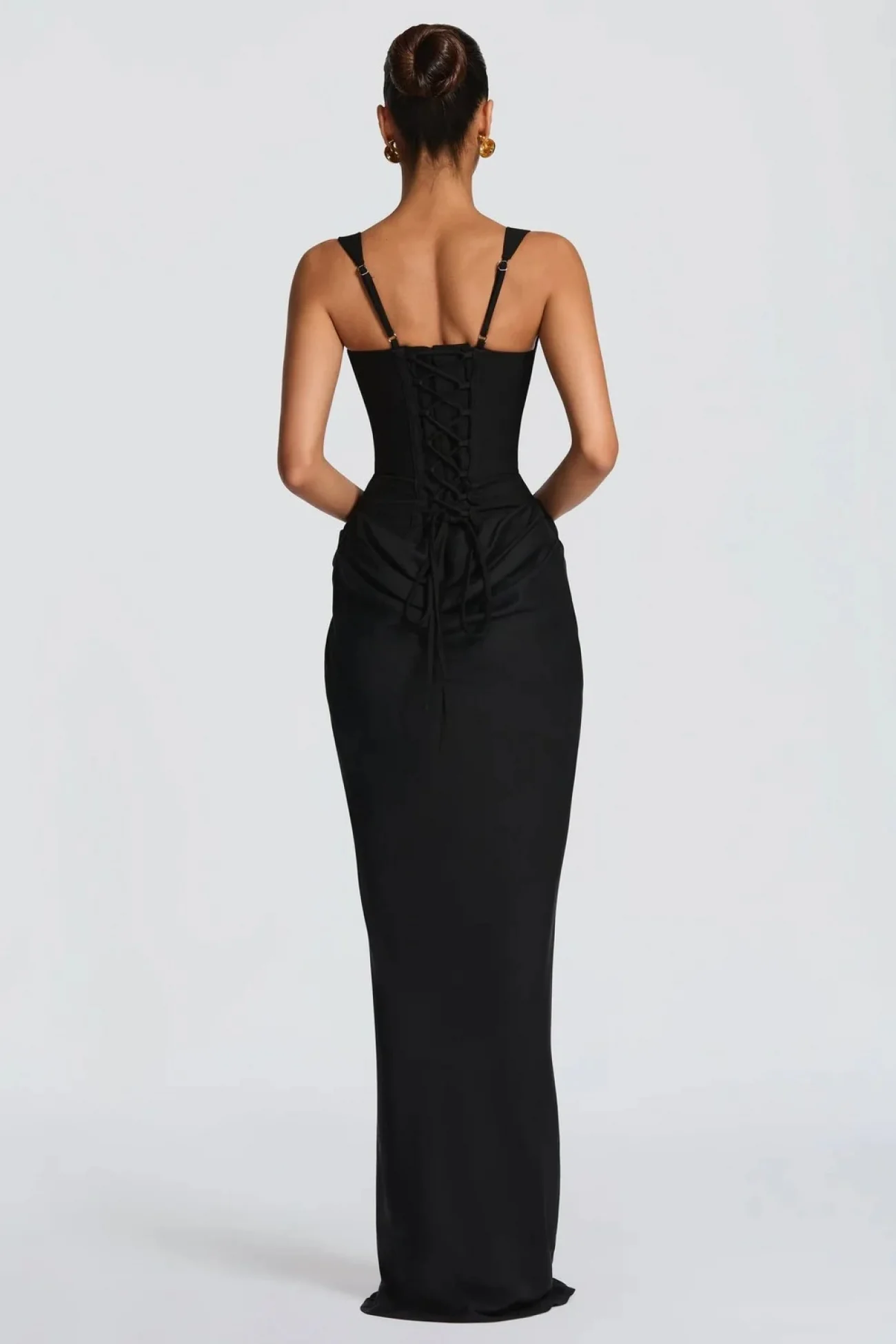 Kadın Siyah Bağlamalı Uzun Elbise 1026-22237