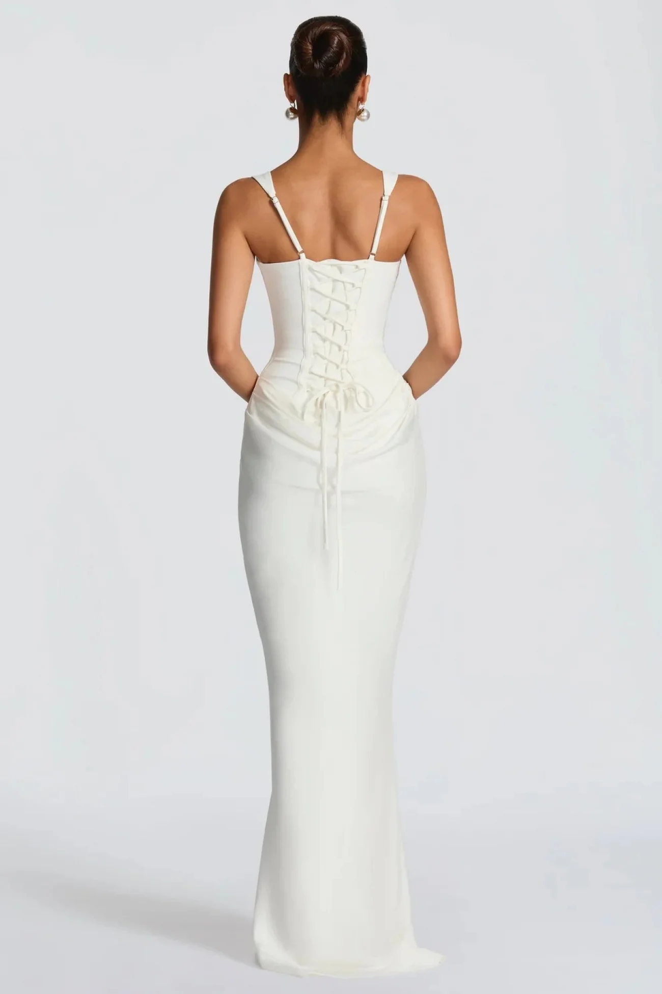 Kadın Beyaz Bağlamalı Uzun Elbise 1026-22237