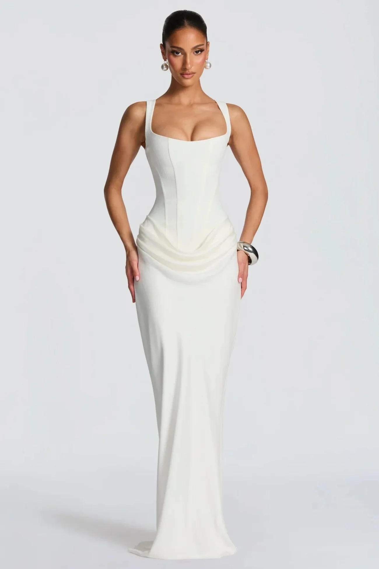 Kadın Beyaz Bağlamalı Uzun Elbise 1026-22237