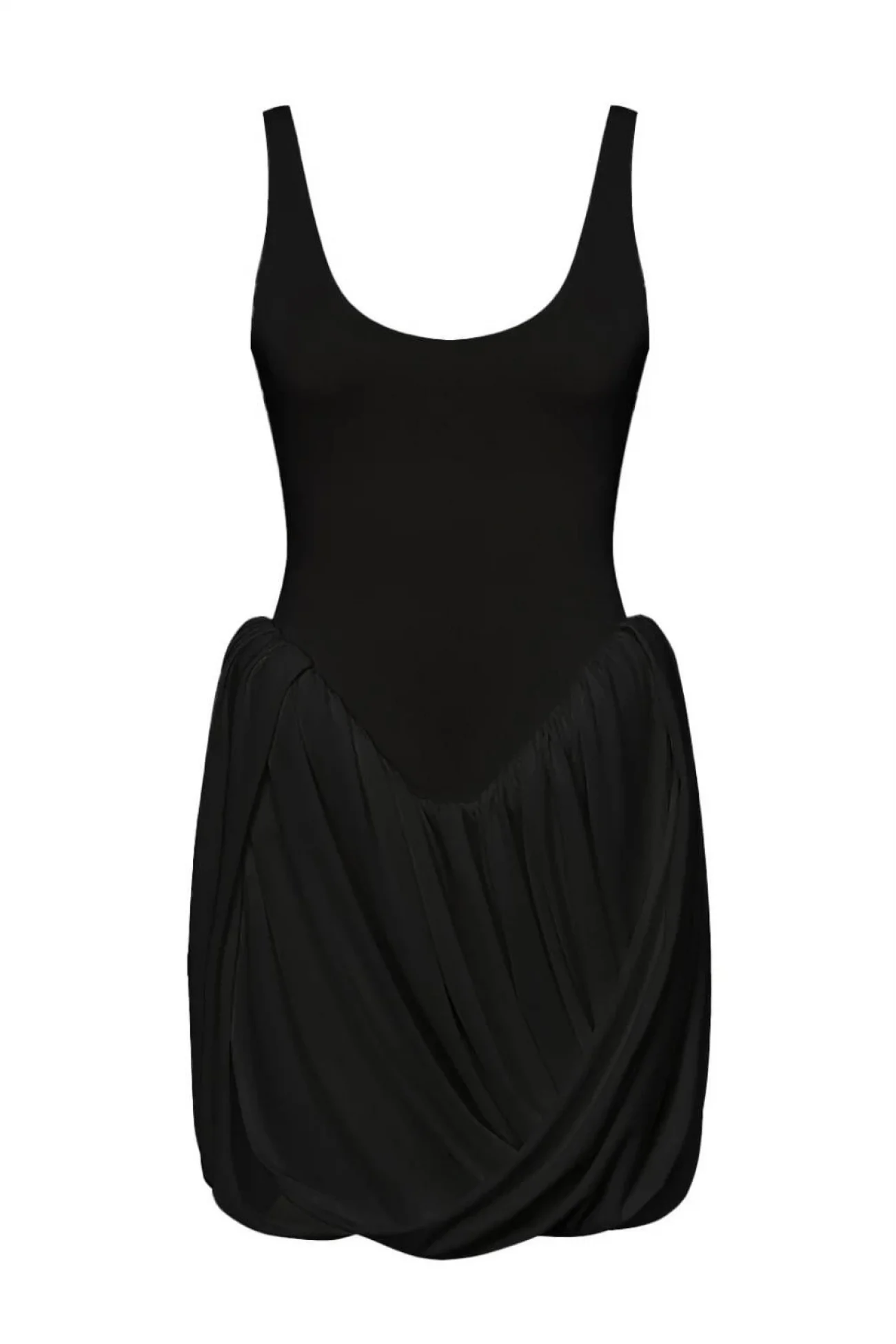 Kadın Siyah Drape Detaylı Siyah Mini Elbise 1026-52412