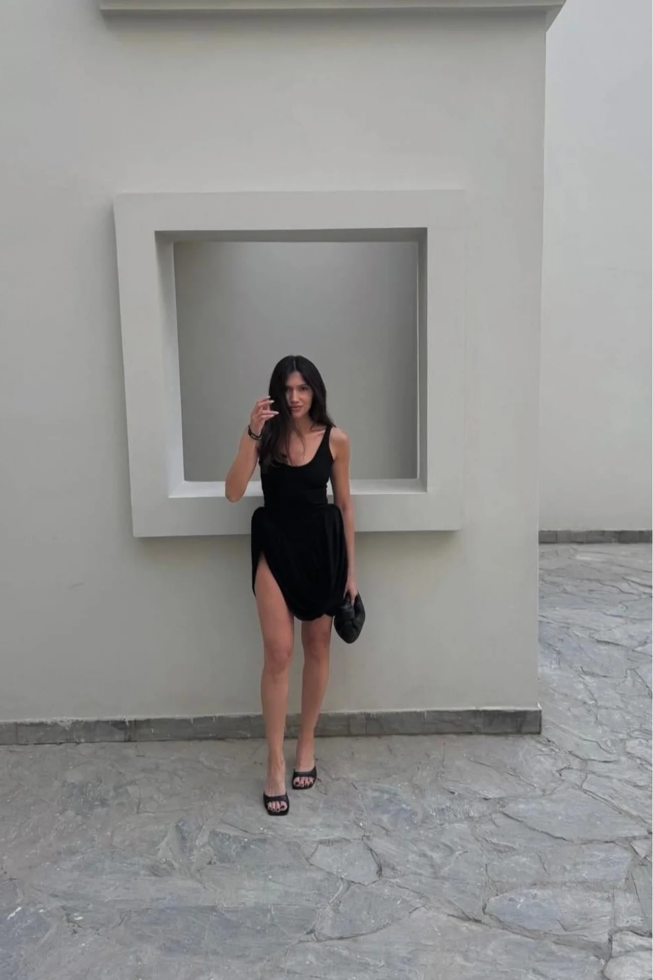 Kadın Siyah Drape Detaylı Siyah Mini Elbise 1026-52412