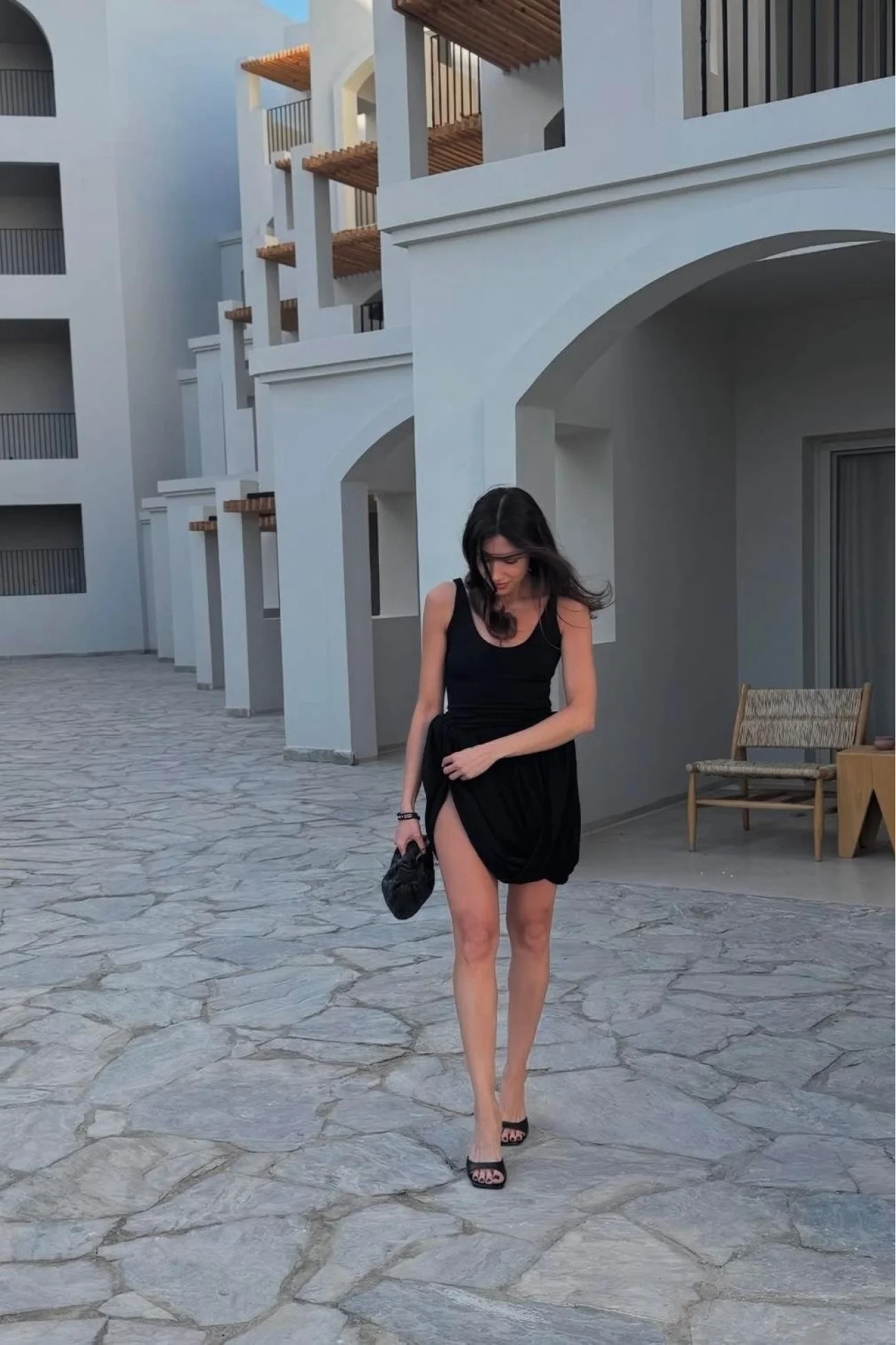 Kadın Siyah Drape Detaylı Siyah Mini Elbise 1026-52412