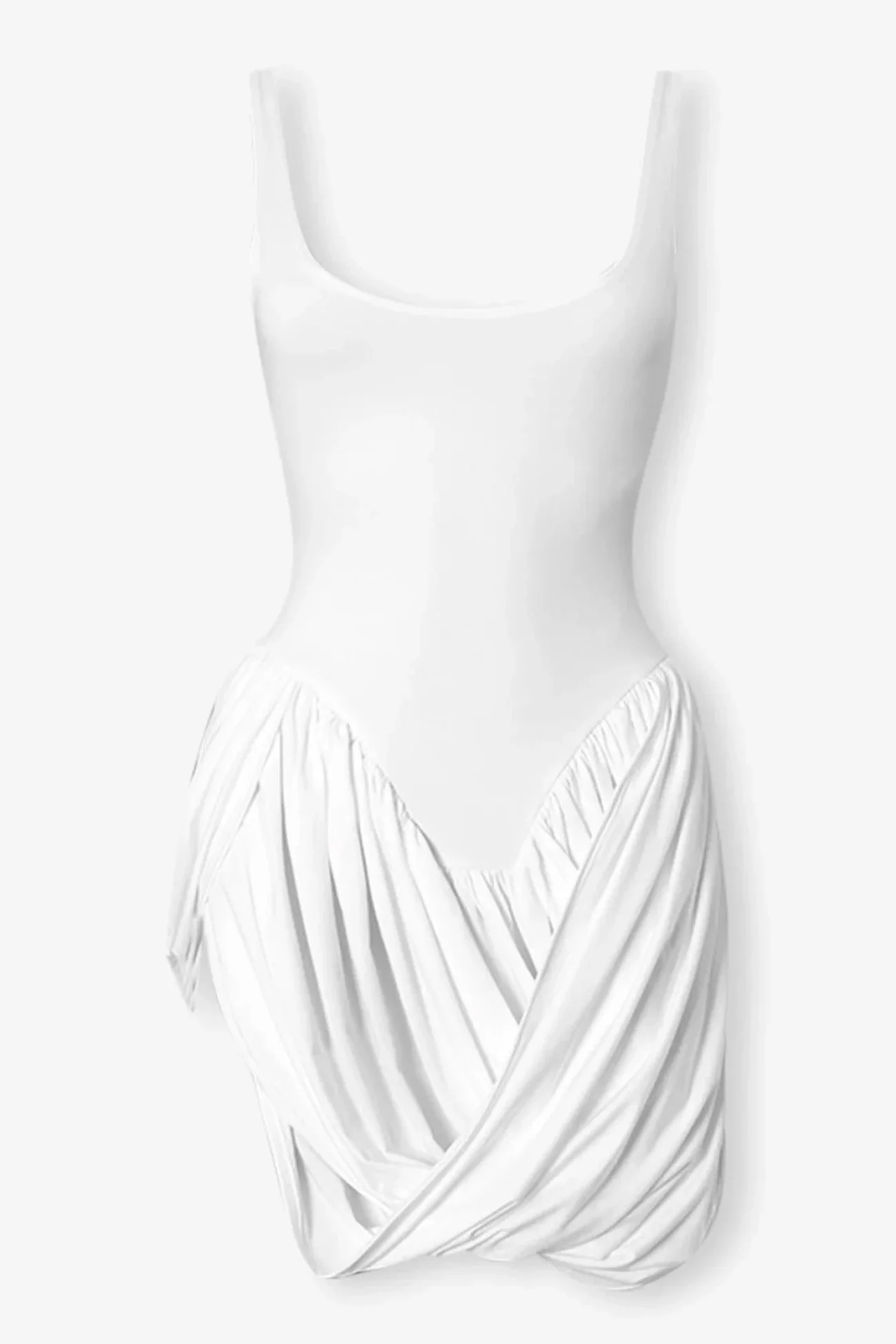 Kadın Beyaz Drape Detaylı Siyah Mini Elbise 1026-52412