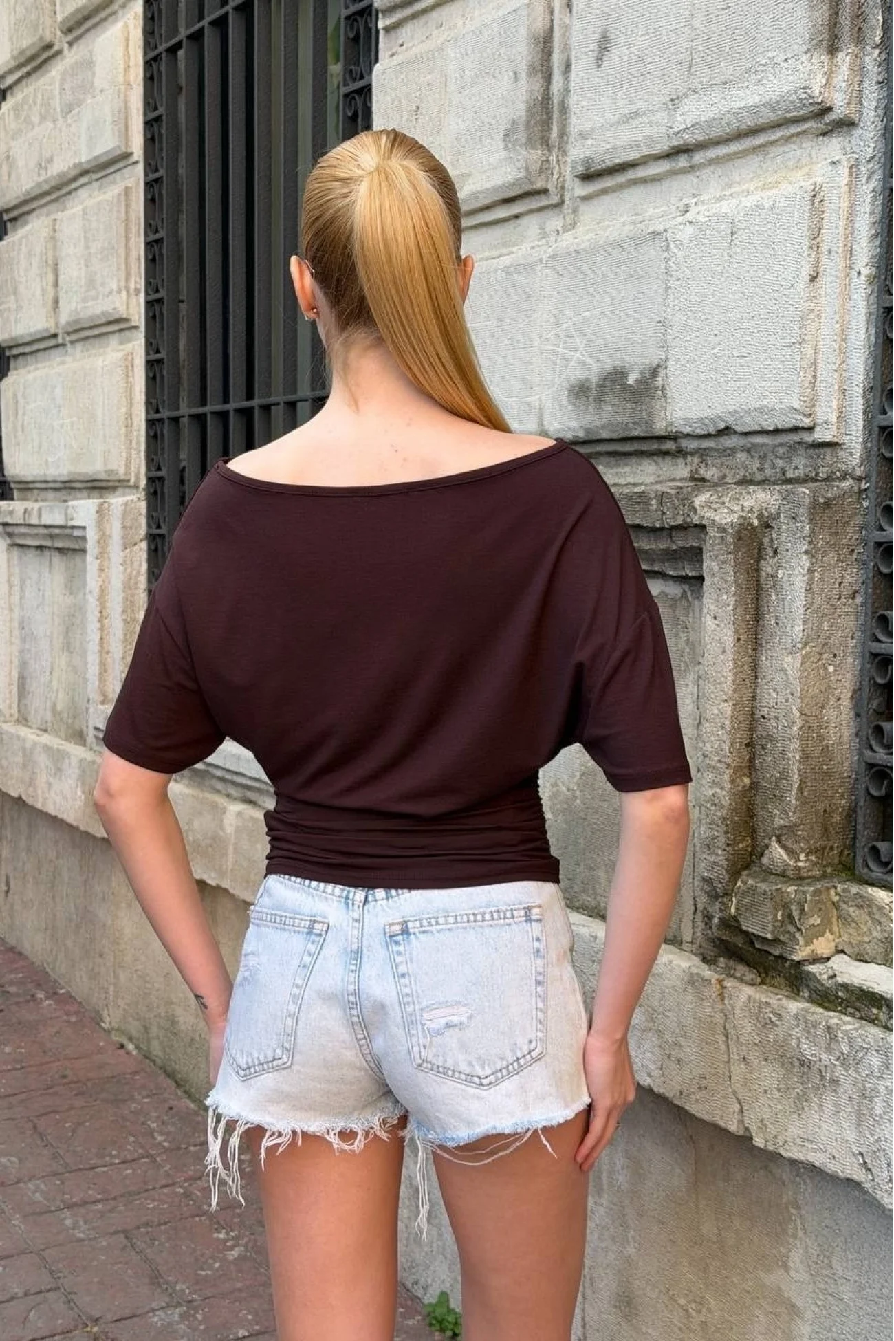 Kadın Kahve Asimetrik Bluz 412