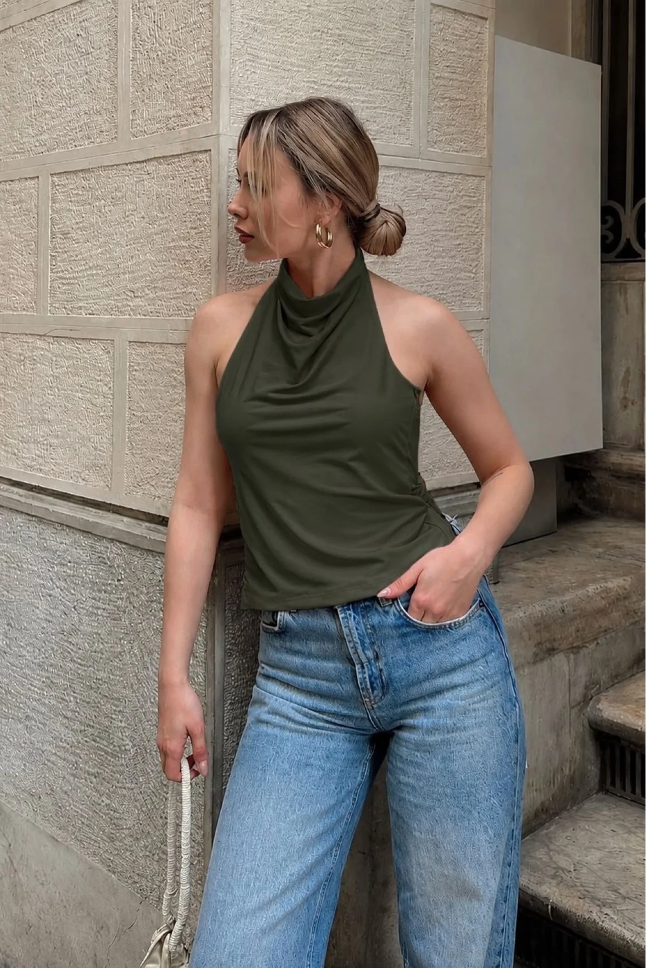 Kadın Haki Tokalı Crop 216