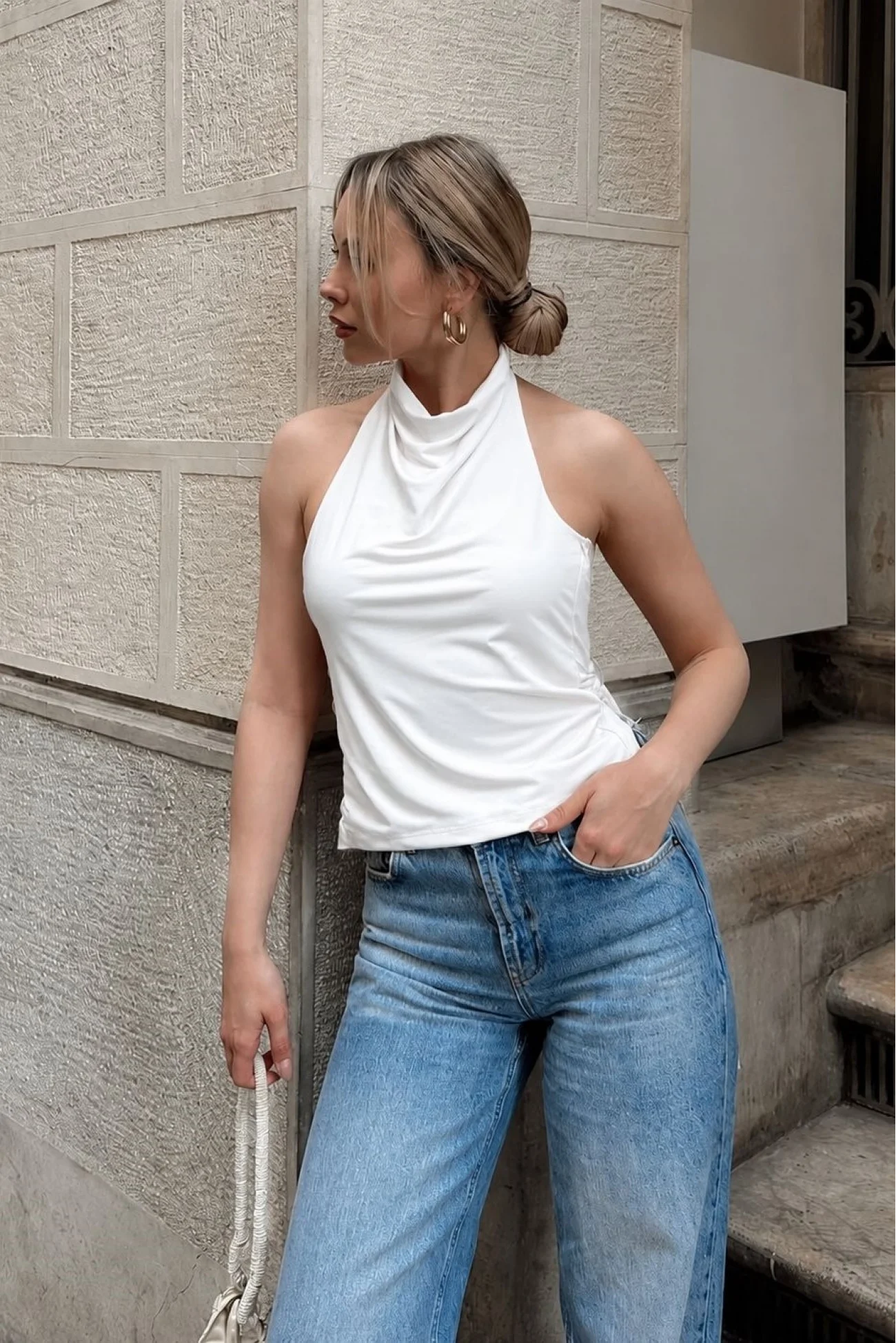 Kadın Beyaz Tokalı Crop 216