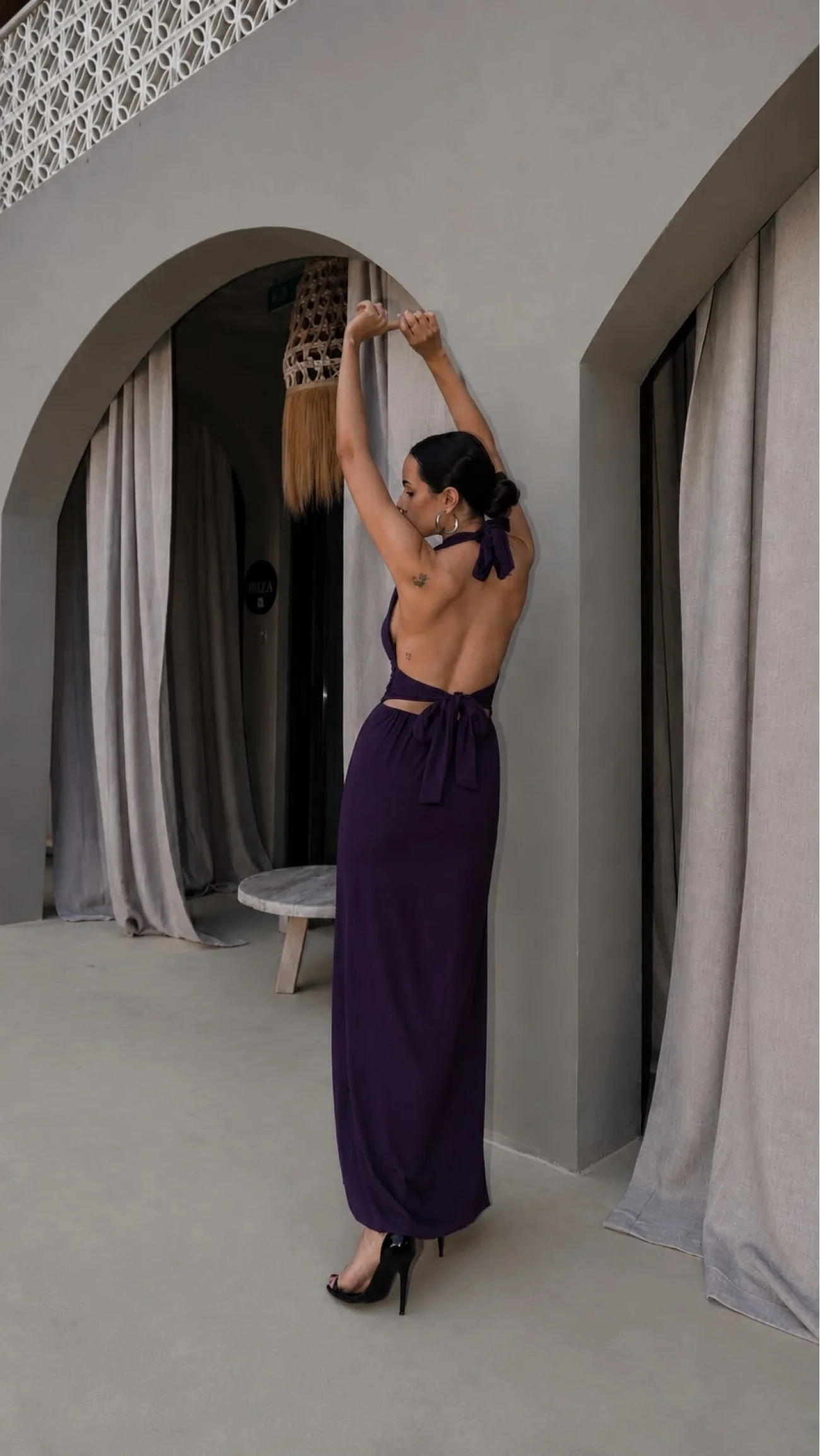 Kadın Mor Halter Yaka Uzun Elbise 0994-2209