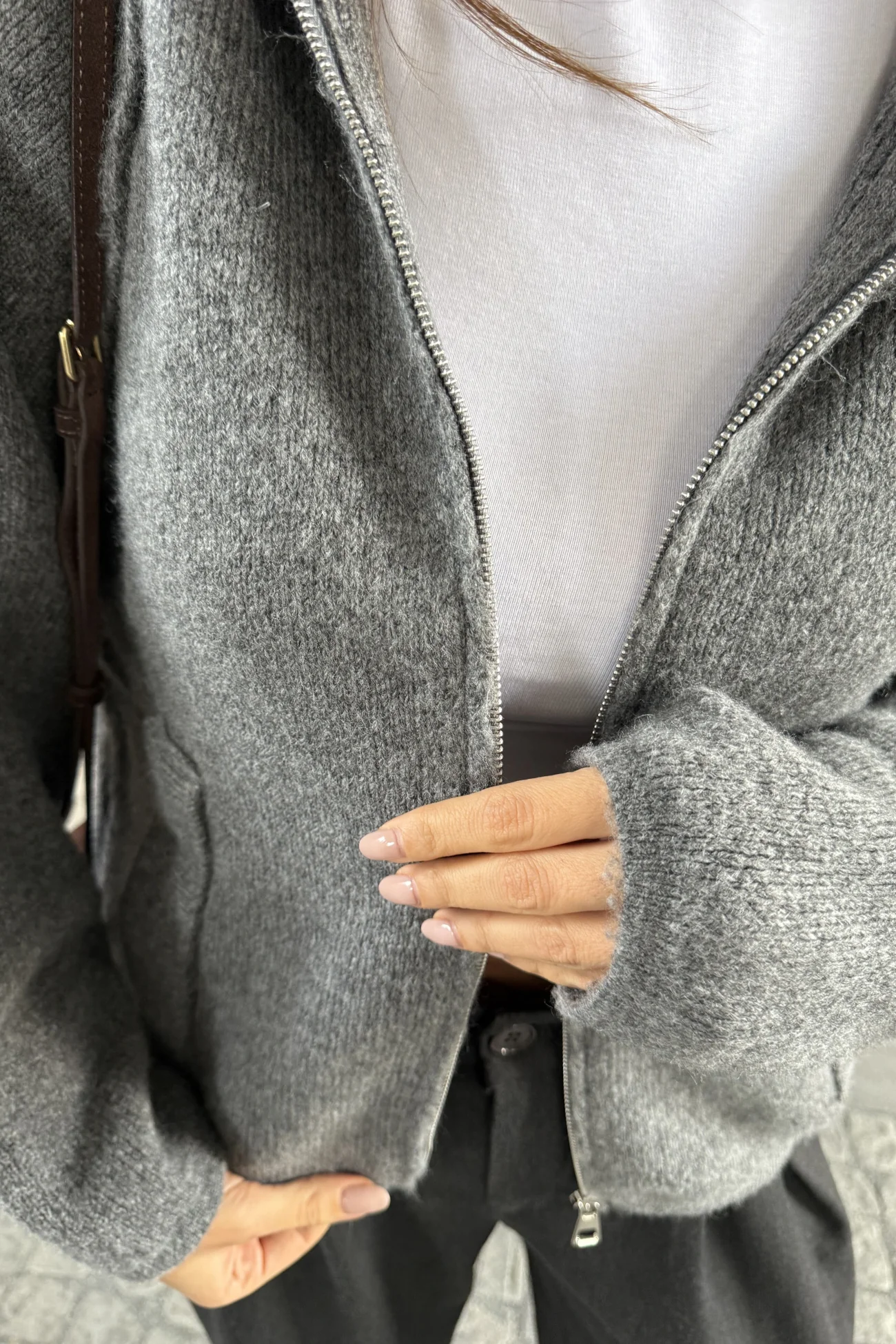 Kadın Antrasit Fermuarlı Oversize Hırka 1014-2381