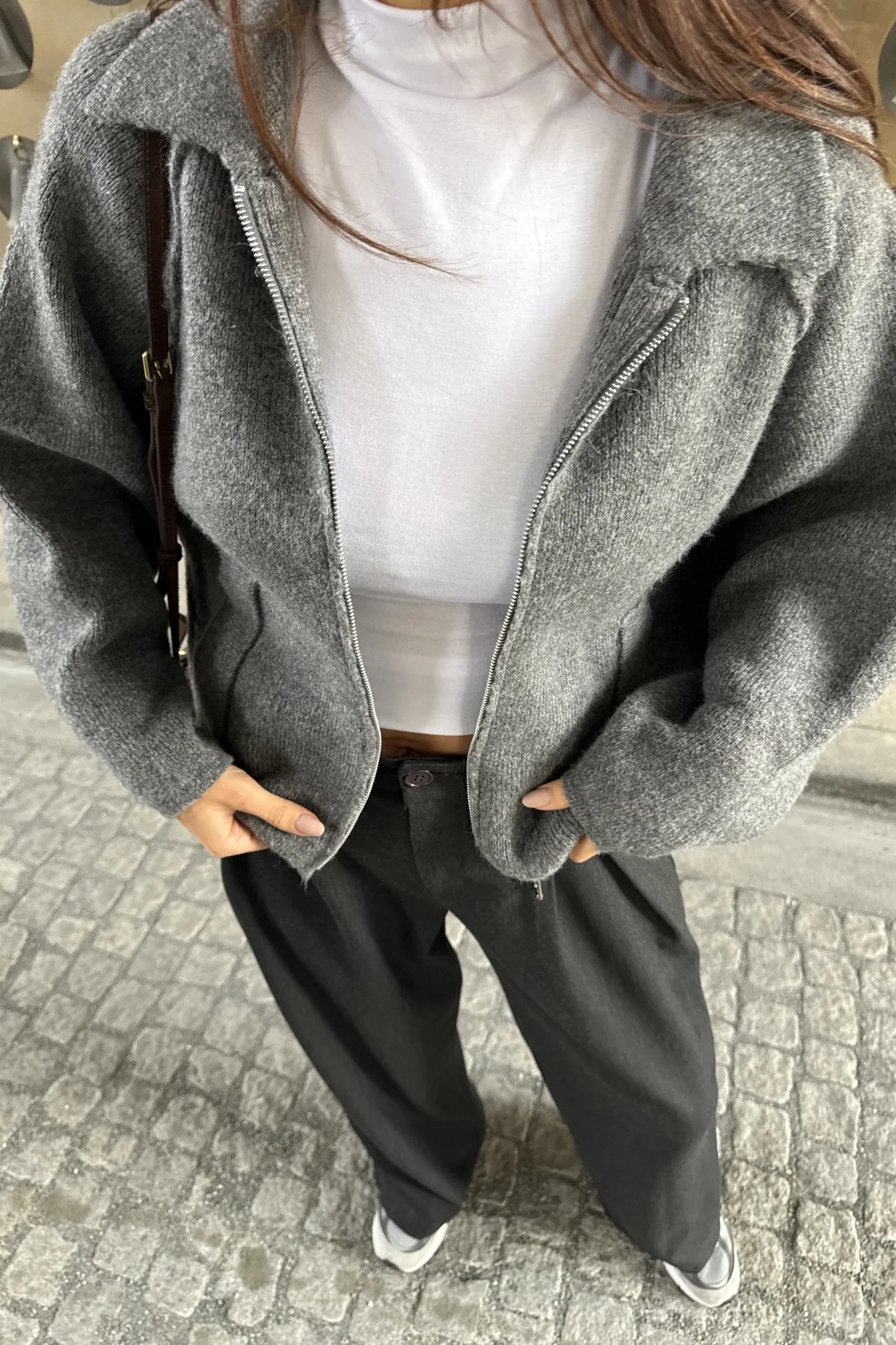 Kadın Antrasit Fermuarlı Oversize Hırka 1014-2381