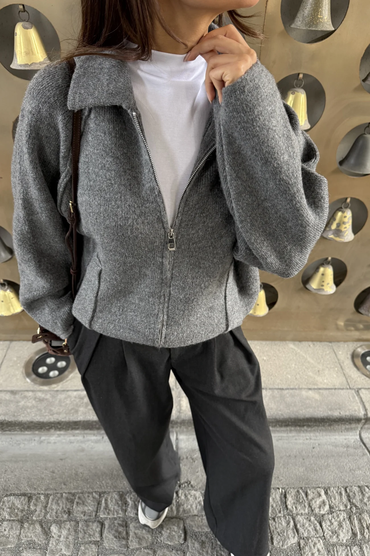 Kadın Antrasit Fermuarlı Oversize Hırka 1014-2381