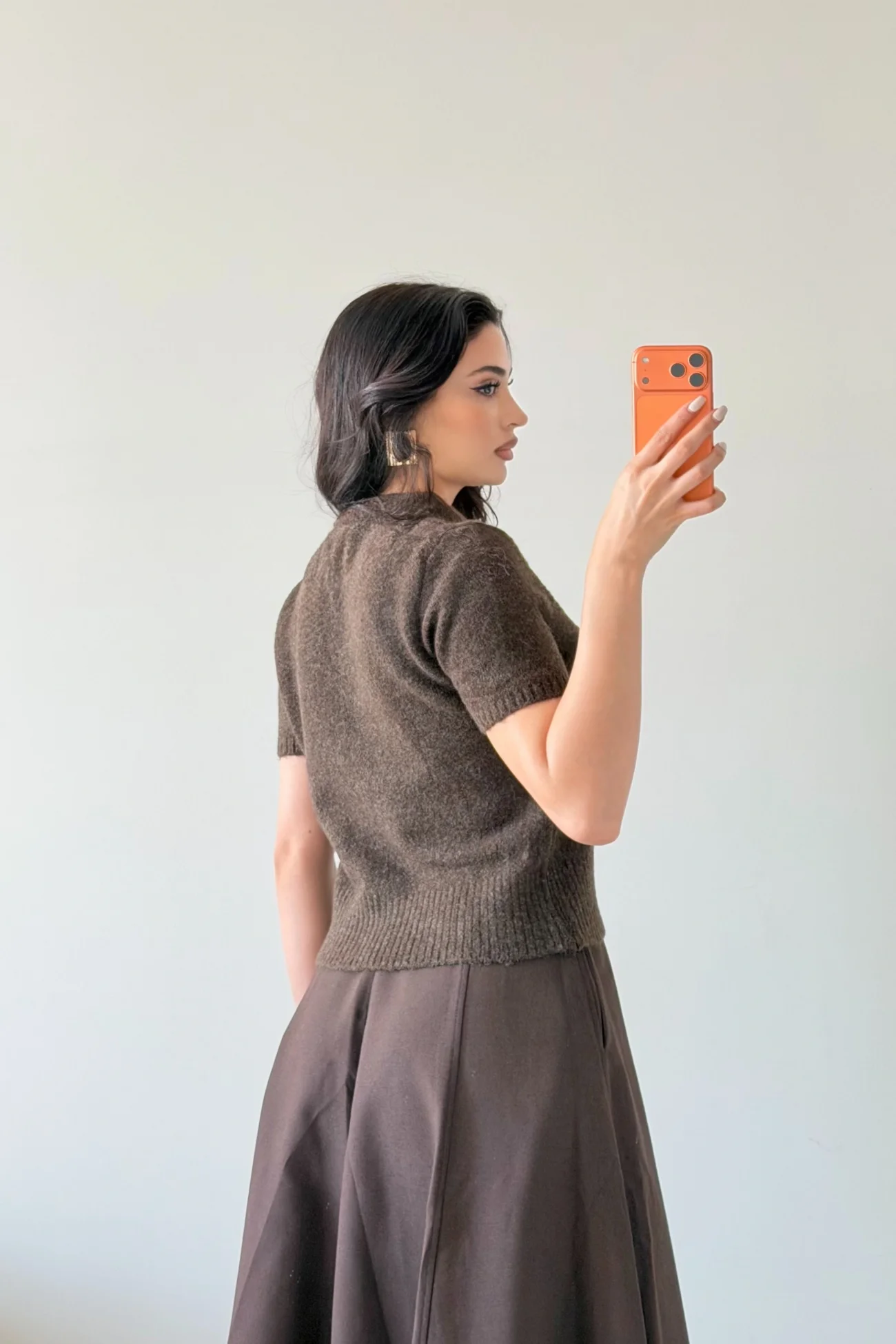 Kadın Antrasit Fularlı Kısa Kol Kazak 1014-2536