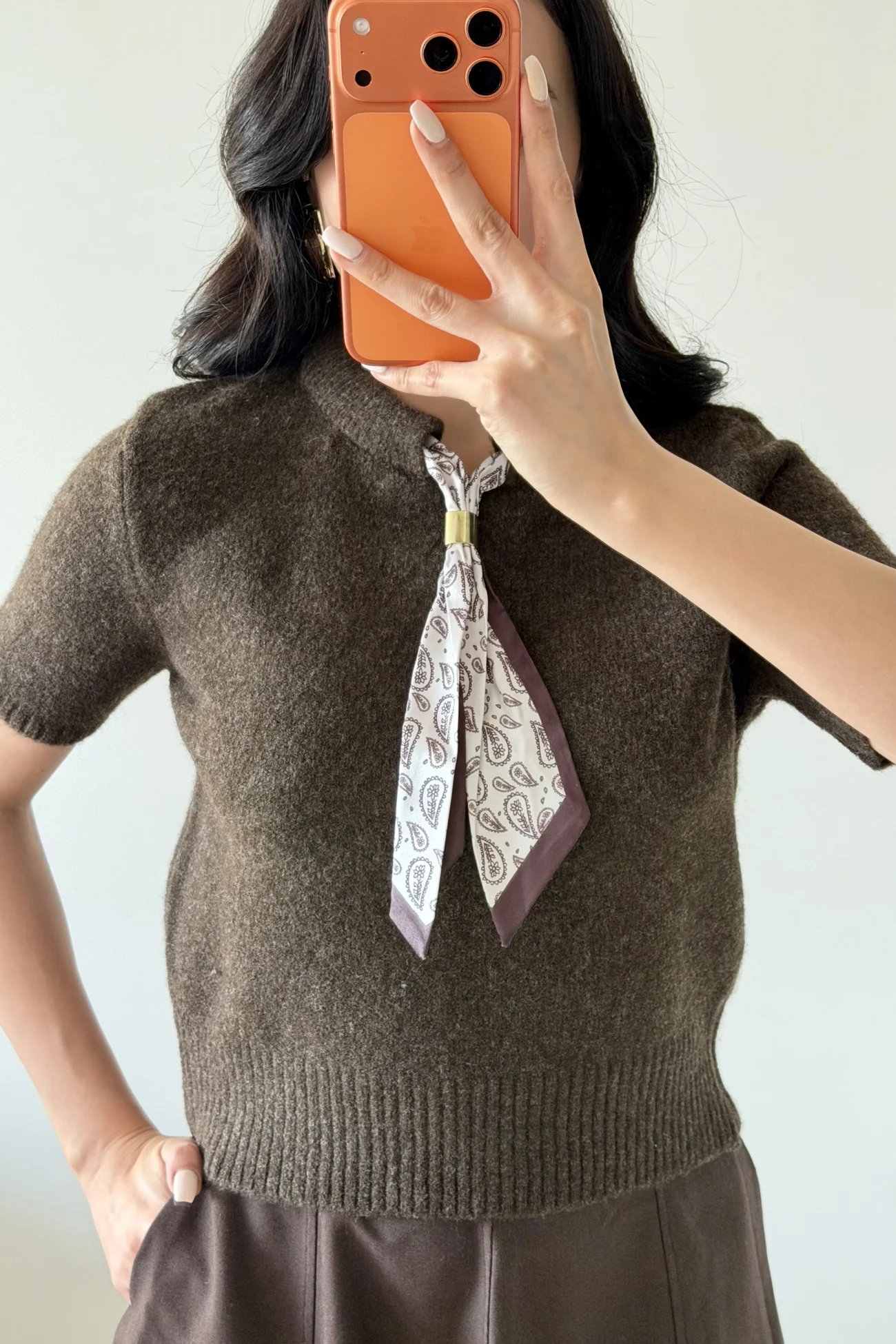 Kadın Antrasit Fularlı Kısa Kol Kazak 1014-2536